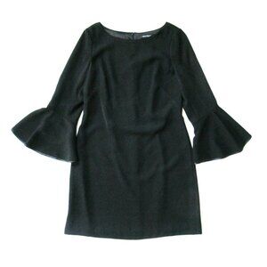 White House Black Market Ruffle Bell Sleeve Shift in Black Crepe Dress 2